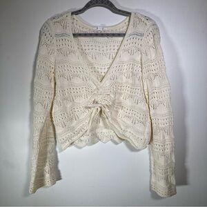 O'Neill Womens Ivory Sweater Cinch Crop Top Harbor Sweater Medium